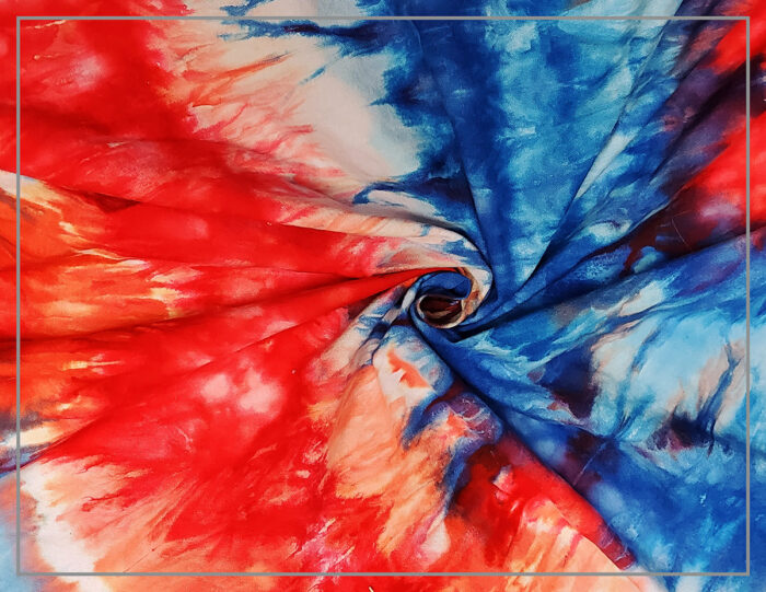 red white and blue colorful shirt fabric was tie-dyed for this project