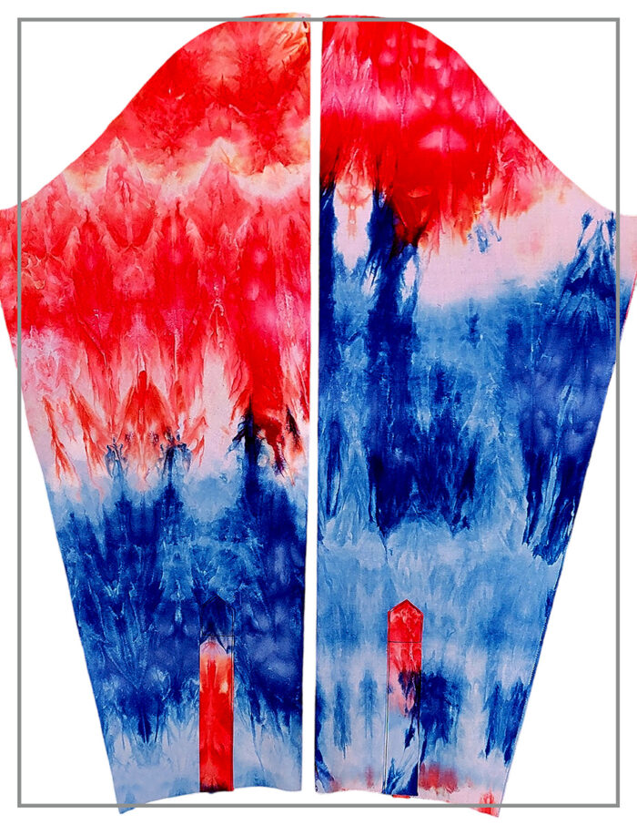 Sleeves cut from tie-dye fabric