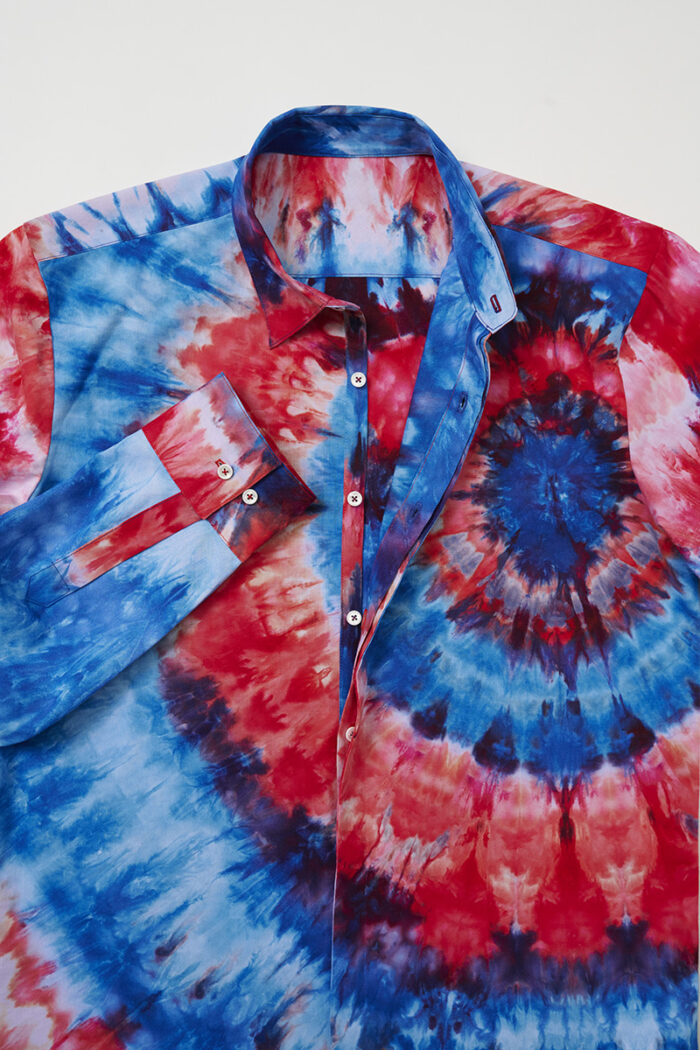 Tie-dye shirt with front cuff, lying flat