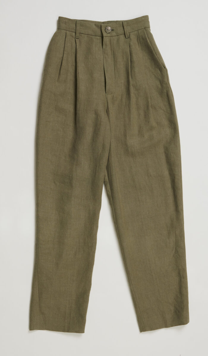 Green Linen Trousers lying flat