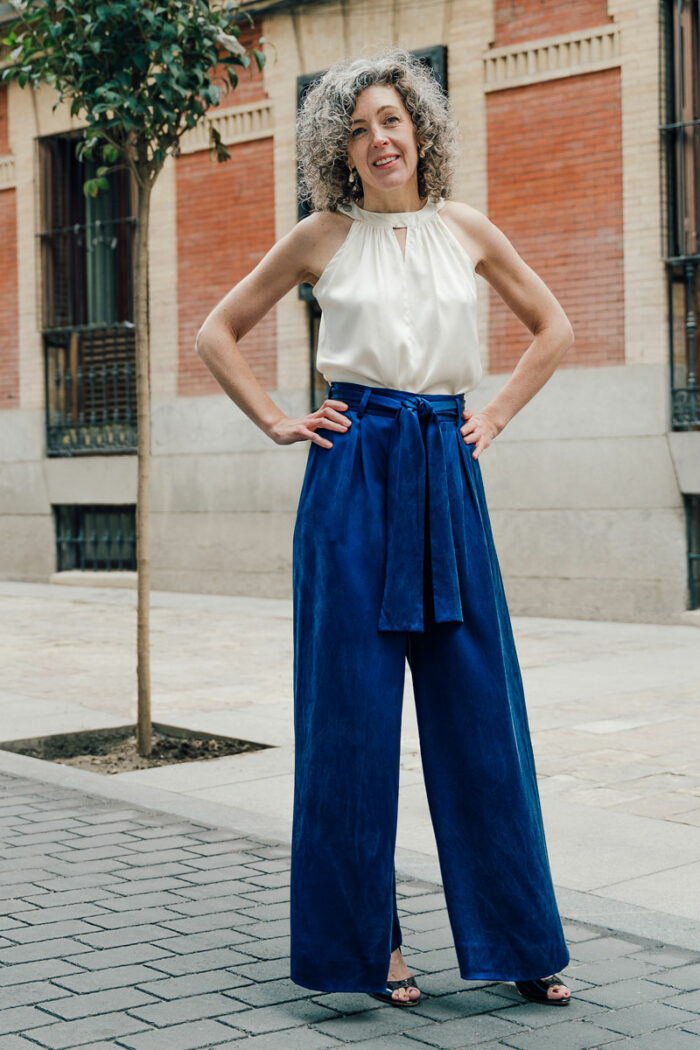 WIDE LEG PANTS WITH DARTS - Navy blue