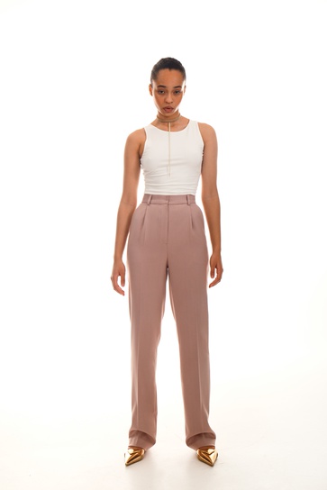 Bonnie Pants - High Waisted Tailored Wide Leg Pants in Pink