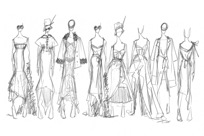 Eight fashion looks sketched by Gilbert Muniz, as he builds his collection. 