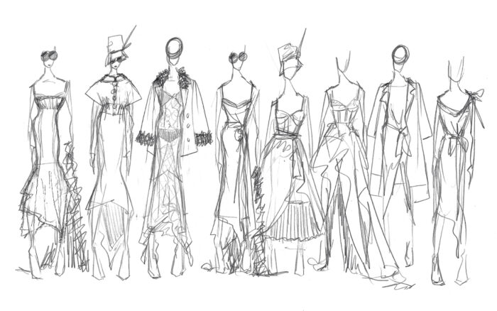 Fashion sketches by Gilbert Muniz, as he works to realize his collection