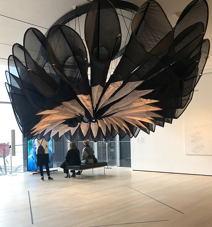 black flower antenna sculpture
