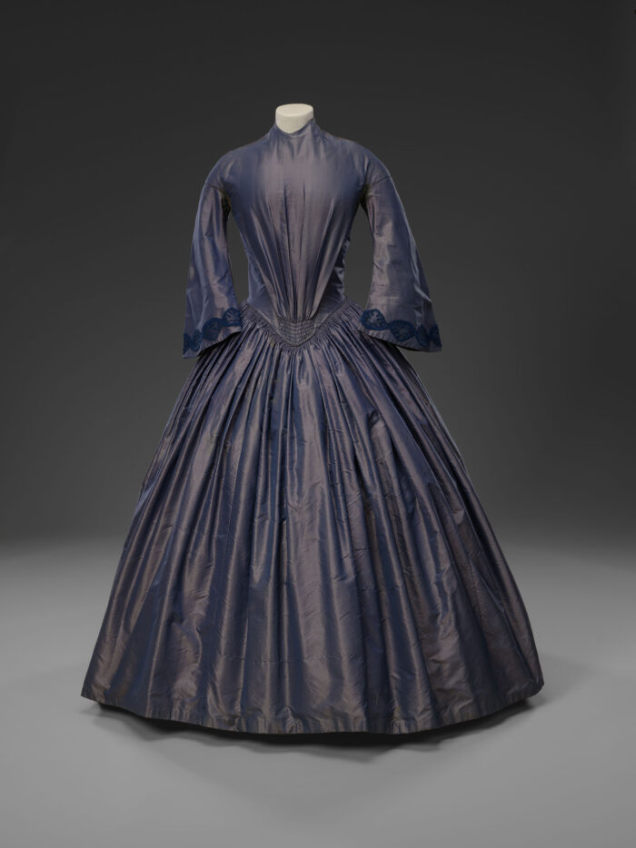 Silk dress from 1853, one of the items at the Sewn in America exhibit